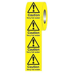 "CAUTION VERY HOT WATER" ADHESIVE LABELS 50MM X 50MM - MonkeyTools