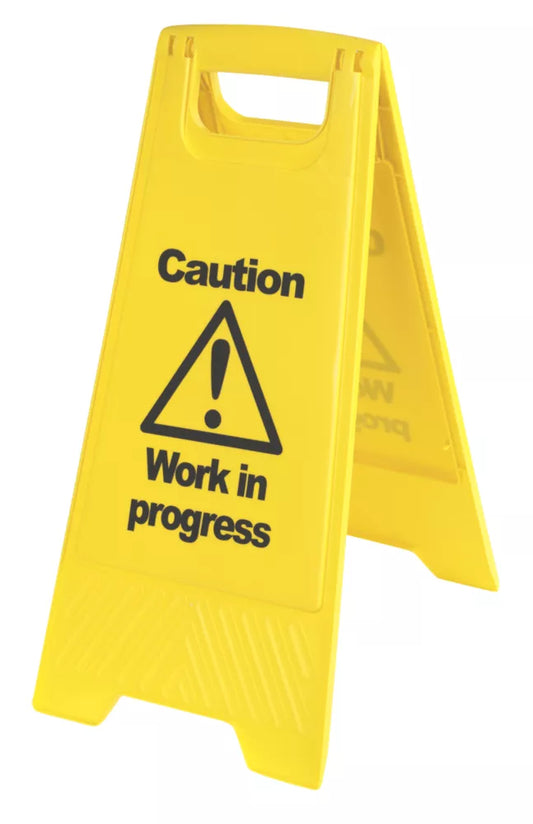 CAUTION WORK IN PROGRESS A-FRAME SAFETY SIGN 680MM X 300MM - MonkeyTools