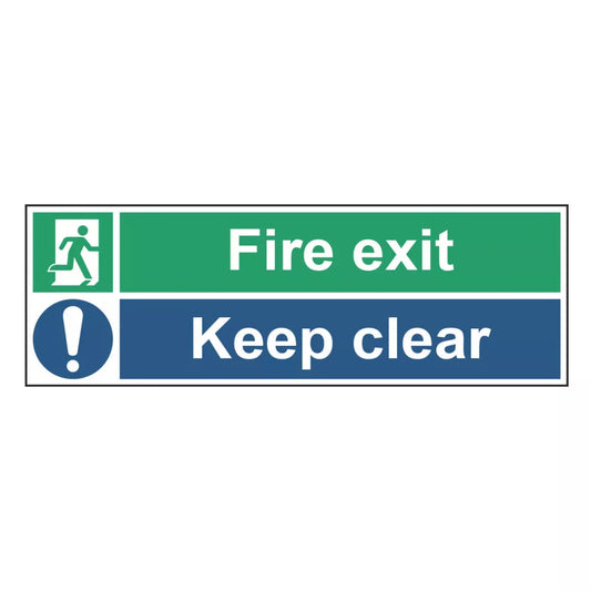 NON PHOTOLUMINESCENT "FIRE EXIT KEEP CLEAR" SIGN 150MM X 450MM - MonkeyTools