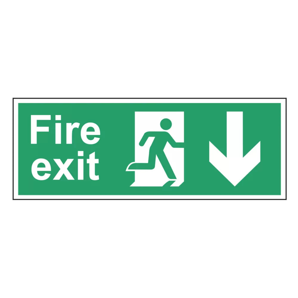 NON PHOTOLUMINESCENT "FIRE EXIT MAN DOWN ARROW" SIGN 150MM X 400MM - MonkeyTools