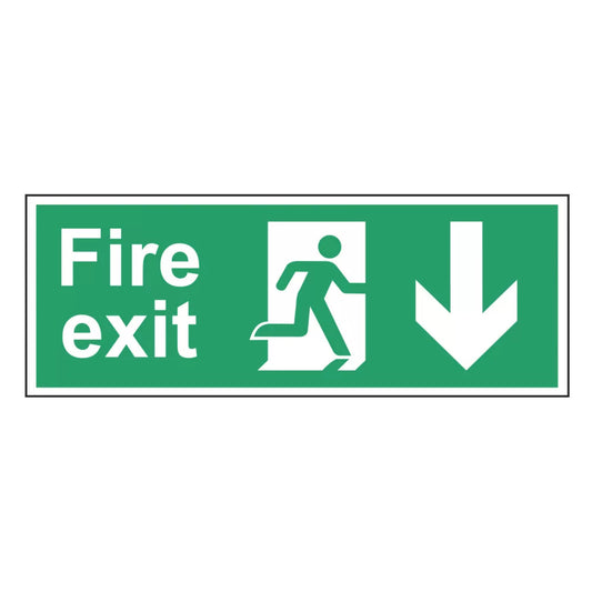 NON PHOTOLUMINESCENT "FIRE EXIT MAN DOWN ARROW" SIGN 150MM X 400MM - MonkeyTools