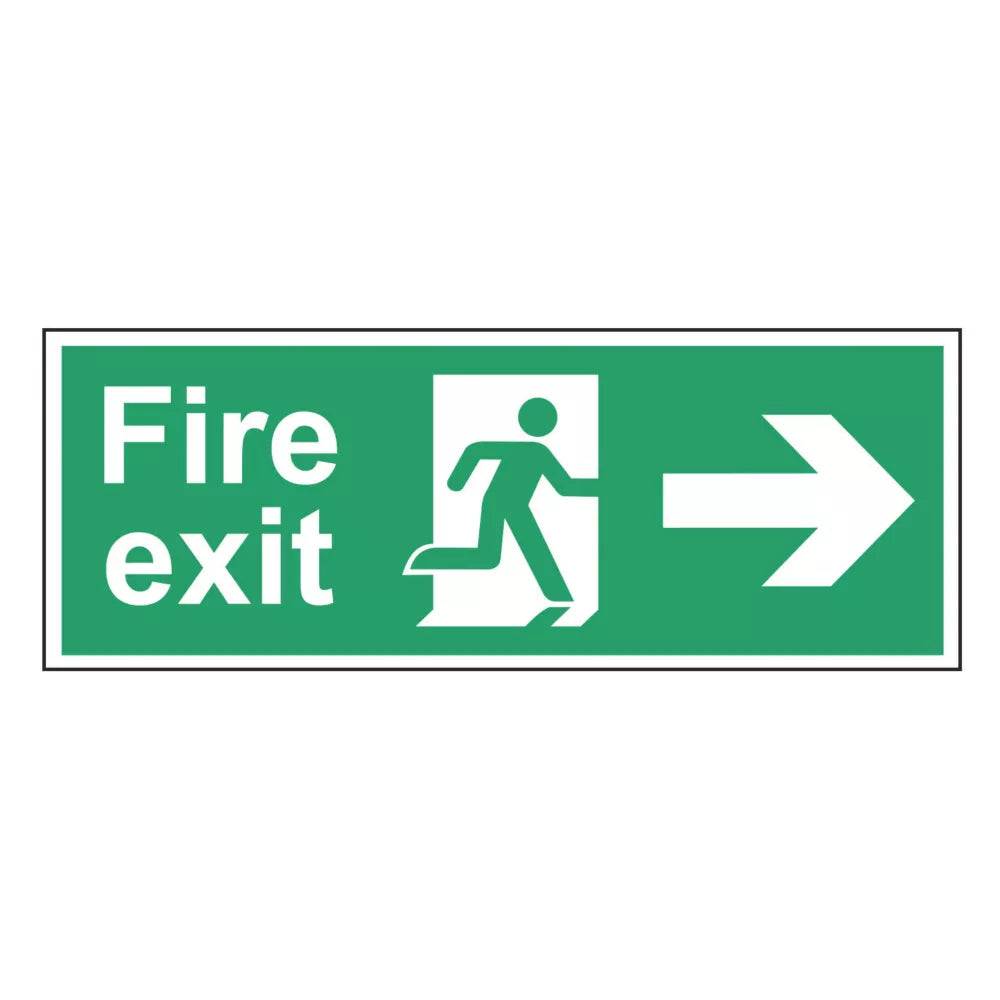 NON PHOTOLUMINESCENT "FIRE EXIT MAN RIGHT ARROW" SIGN 100MM X 400MM - MonkeyTools