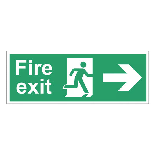 NON PHOTOLUMINESCENT "FIRE EXIT MAN RIGHT ARROW" SIGN 100MM X 400MM - MonkeyTools