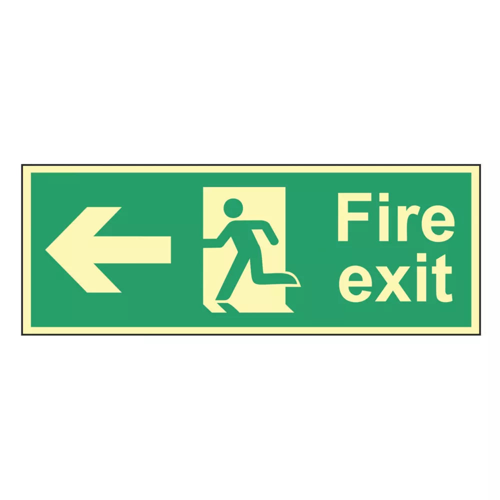 PHOTOLUMINESCENT "FIRE EXIT MAN LEFT ARROW" SIGN 150MM X 400MM - MonkeyTools