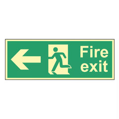 PHOTOLUMINESCENT "FIRE EXIT MAN LEFT ARROW" SIGN 150MM X 400MM