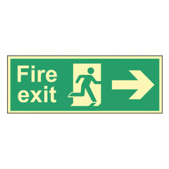 PHOTOLUMINESCENT "FIRE EXIT MAN RIGHT ARROW" SIGN 150MM X 450MM