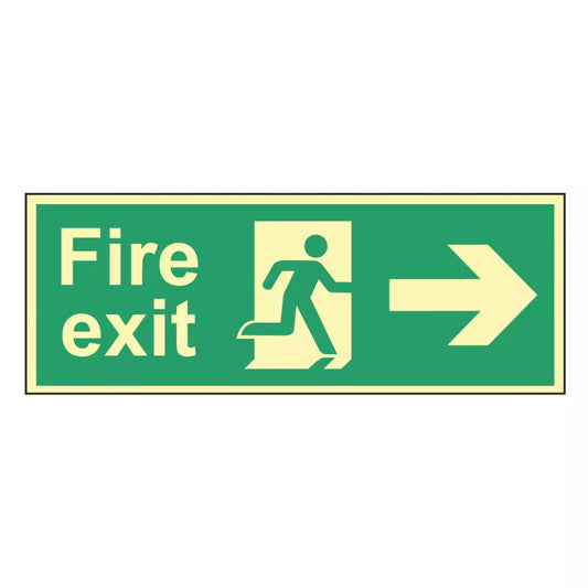 PHOTOLUMINESCENT "FIRE EXIT MAN RIGHT ARROW" SIGN 150MM X 450MM - MonkeyTools