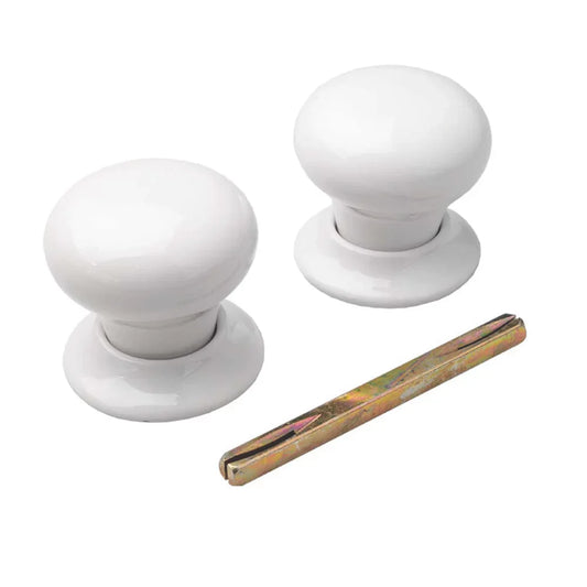 PORCELAIN MORTICE KNOBS 60MM PAIR WHITE - MonkeyTools