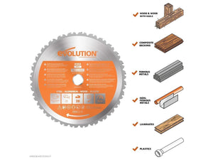 Evolution 255mm x 25.4mm 28T R255TCT-28T Multi Purpose Blade Wood Metal 2mm Ferf - MonkeyTools