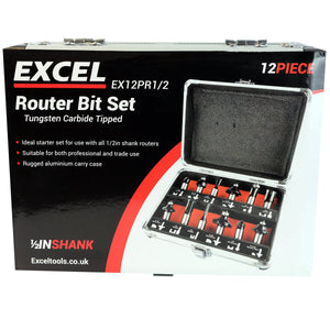 Excel 1/2in Shank TCT Router Cutter Bit 12 Piece Set - MonkeyTools