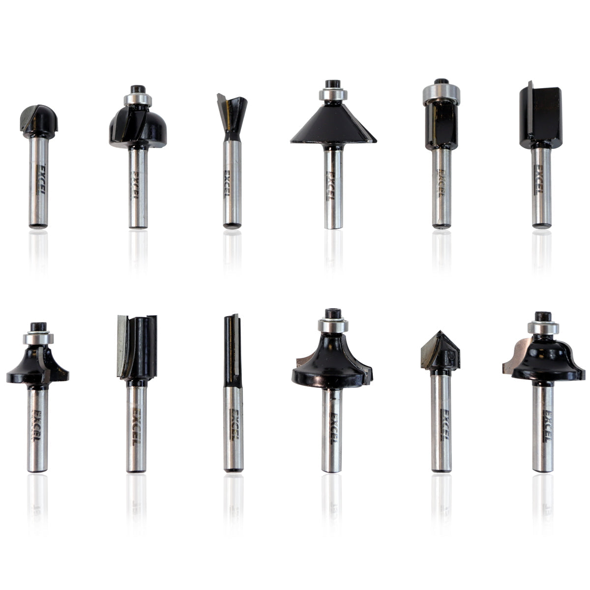 Excel 1/4in Shank TCT Router Cutter Bit 12 Piece Set - MonkeyTools