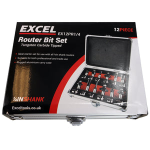 Excel 1/4in Shank TCT Router Cutter Bit 12 Piece Set - MonkeyTools