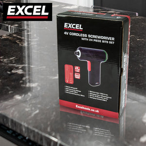 Excel Cordless Electric Screwdriver with 24 Piece 25mm Bits In Plastic Box - MonkeyTools