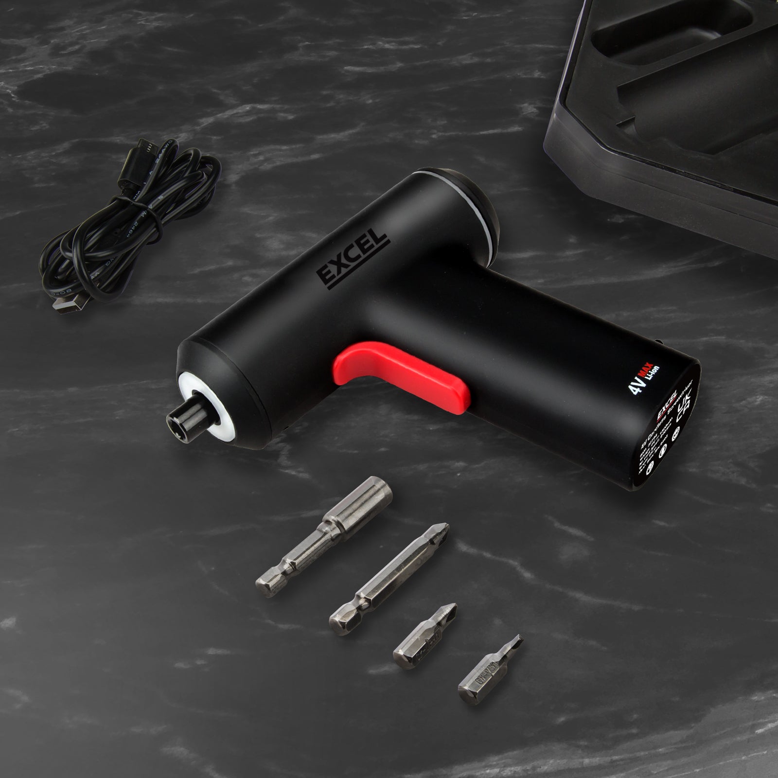 Excel Cordless Electric Screwdriver with 24 Piece 25mm Bits In Plastic Box - MonkeyTools