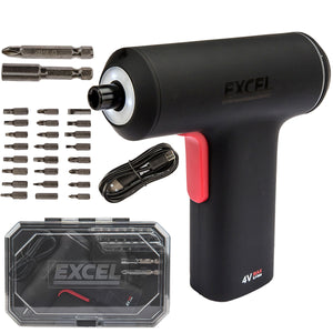 Excel Cordless Electric Screwdriver with 24 Piece 25mm Bits In Plastic Box - MonkeyTools