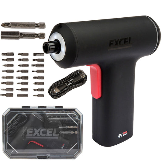 Excel Cordless Electric Screwdriver with 24 Piece 25mm Bits In Plastic Box - MonkeyTools