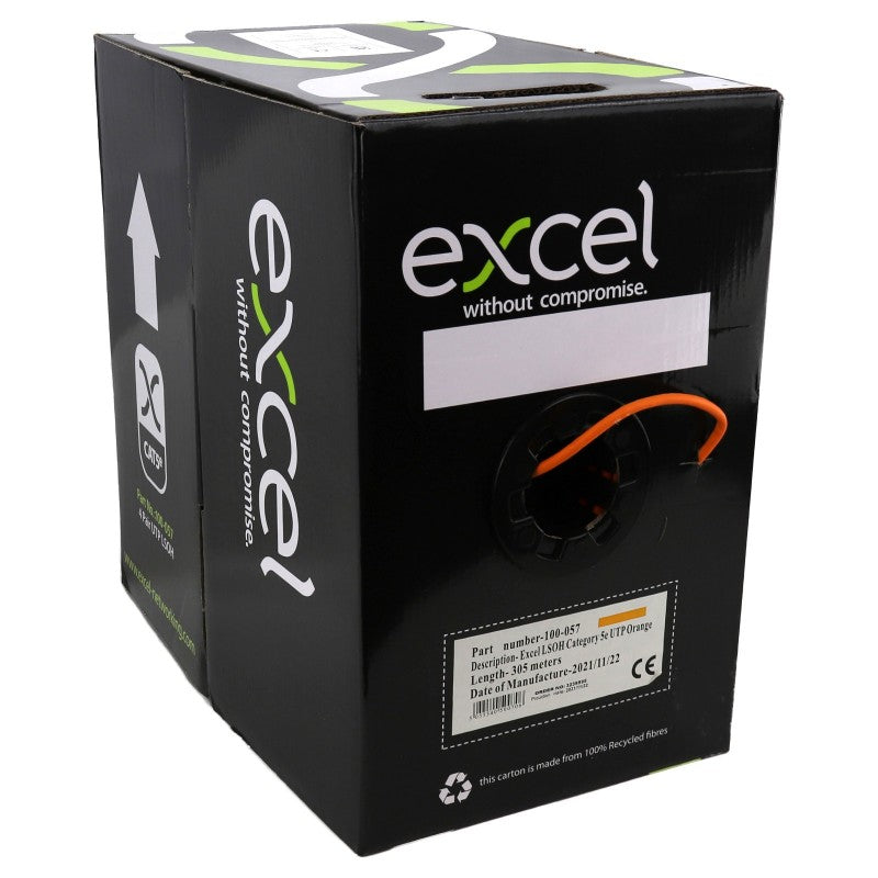 EXCEL COPPER CAT5E NETWORK CABLE U/UTP LOW SMOKE LSOH EUROCLASS DCA 305M ORANGE - MonkeyTools