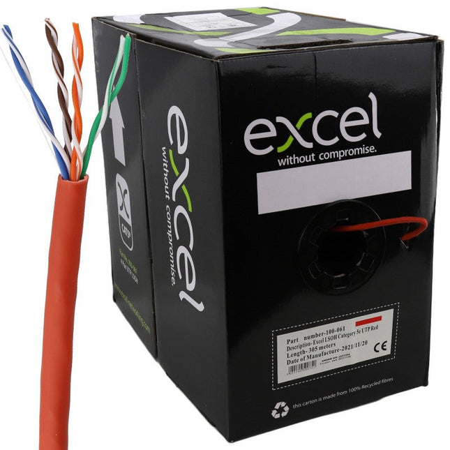 EXCEL COPPER CAT5E NETWORK CABLE U/UTP LOW SMOKE LSOH EUROCLASS DCA 305M RED - MonkeyTools