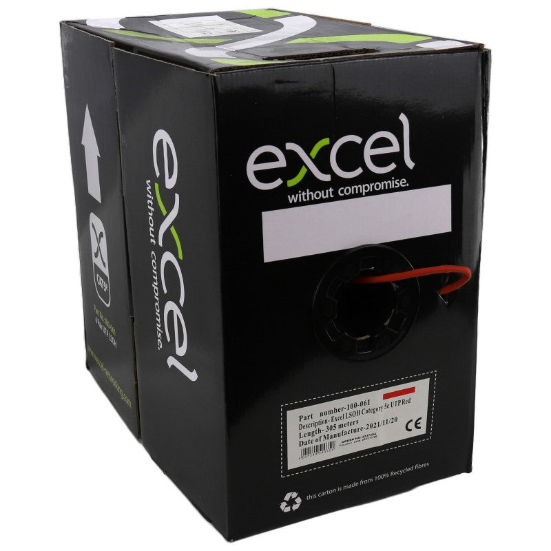 EXCEL COPPER CAT5E NETWORK CABLE U/UTP LOW SMOKE LSOH EUROCLASS DCA 305M RED - MonkeyTools