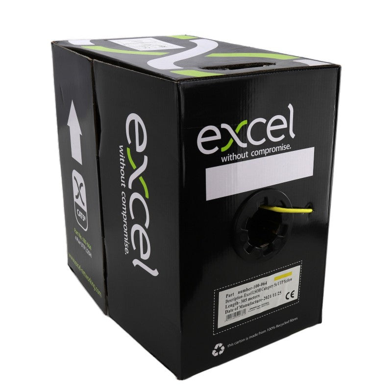 EXCEL COPPER CAT5E NETWORK CABLE U/UTP LOW SMOKE LSOH EUROCLASS DCA 305M YELLOW - MonkeyTools