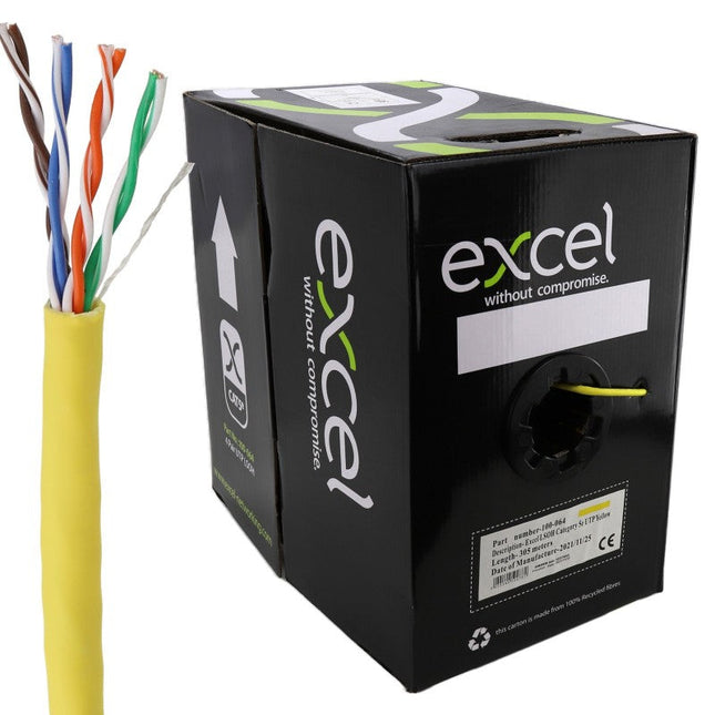 EXCEL COPPER CAT5E NETWORK CABLE U/UTP LOW SMOKE LSOH EUROCLASS DCA 305M YELLOW - MonkeyTools