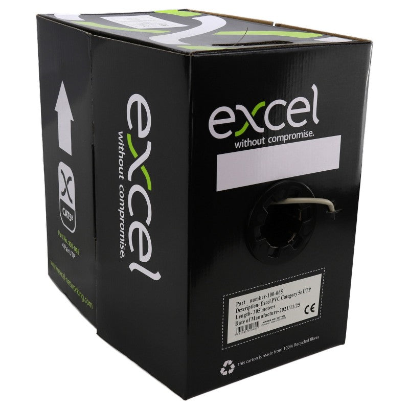 EXCEL COPPER CAT5E NETWORK CABLE U/UTP PVC EUROCLASS ECA 305M GREY - MonkeyTools