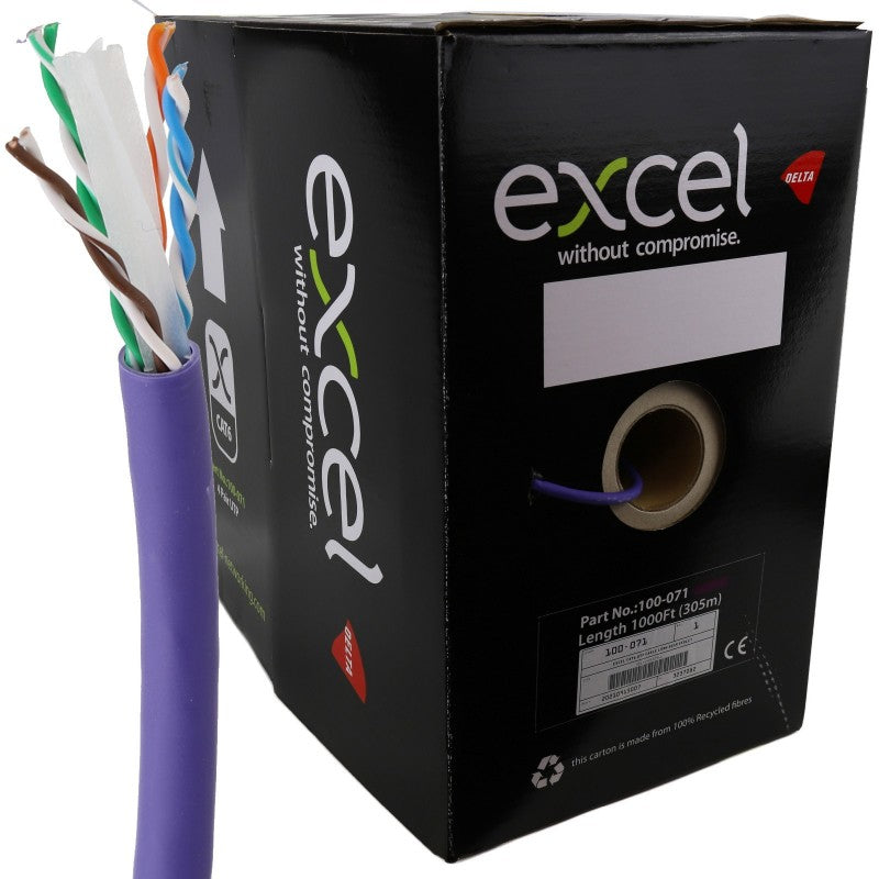 EXCEL COPPER CAT6 NETWORK CABLE U/UTP LOW SMOKE LSOH EUROCLASS DCA 305M VIOLET - MonkeyTools