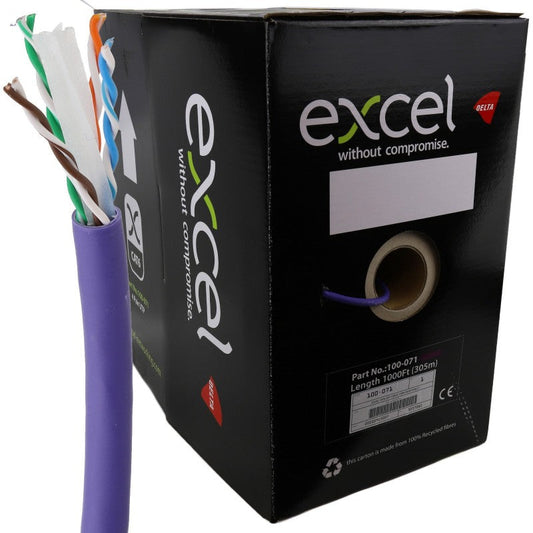 EXCEL COPPER CAT6 NETWORK CABLE U/UTP LOW SMOKE LSOH EUROCLASS DCA 305M VIOLET - MonkeyTools