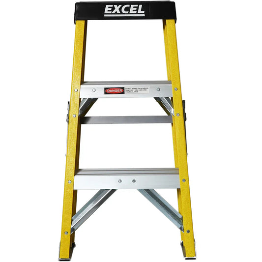 Excel Electricians Fibreglass Step Ladder 3 Tread 0.76m Heavy Duty - MonkeyTools