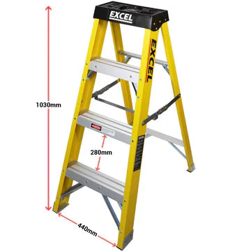 Excel Electricians Fibreglass Step Ladder 4 Tread 1.03m Heavy Duty - MonkeyTools