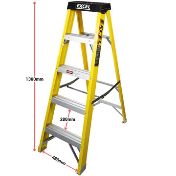Excel Electricians Fibreglass Step Ladder 5 Tread 1.3m Heavy Duty - MonkeyTools