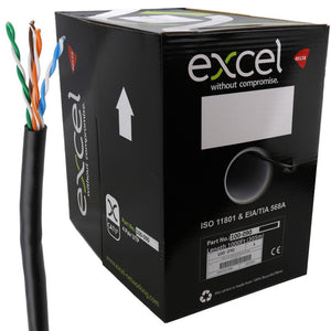 EXCEL EXTERNAL COPPER CAT5E NETWORK CABLE U/UTP OUTDOOR EUROCLASS FCA 305M BLACK - MonkeyTools