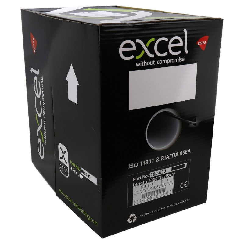 EXCEL EXTERNAL COPPER CAT5E NETWORK CABLE U/UTP OUTDOOR EUROCLASS FCA 305M BLACK - MonkeyTools