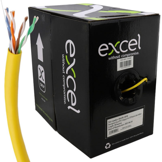 EXCEL STRANDED NETWORK CABLE CAT5E U/UTP PVC FOR ETHERNET PATCH LEAD 305M YELLOW - MonkeyTools