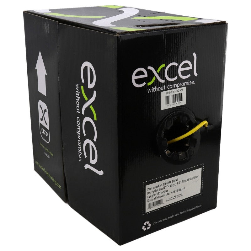 EXCEL STRANDED NETWORK CABLE CAT5E U/UTP PVC FOR ETHERNET PATCH LEAD 305M YELLOW - MonkeyTools