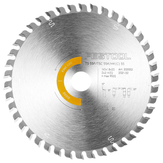 Festool 160mm x 1.8mm x 20mm 42T Wood Fine Cut Saw Blade - 205553 - MonkeyTools