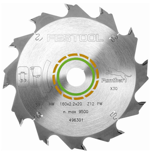 Festool 160mm x 2.2mm x 20 12T Wood Rip Cut Blade - 496301 - MonkeyTools