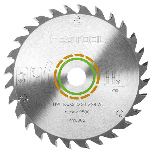 Festool 160mm x 2.2mm x 20mm 28T Wood Universal Saw Blade - 496302 - MonkeyTools