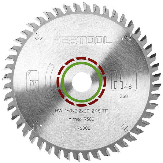 Festool 160mm x 2.2mm x 20mm 48T Laminate / HPL Saw Blade - 496308 - MonkeyTools