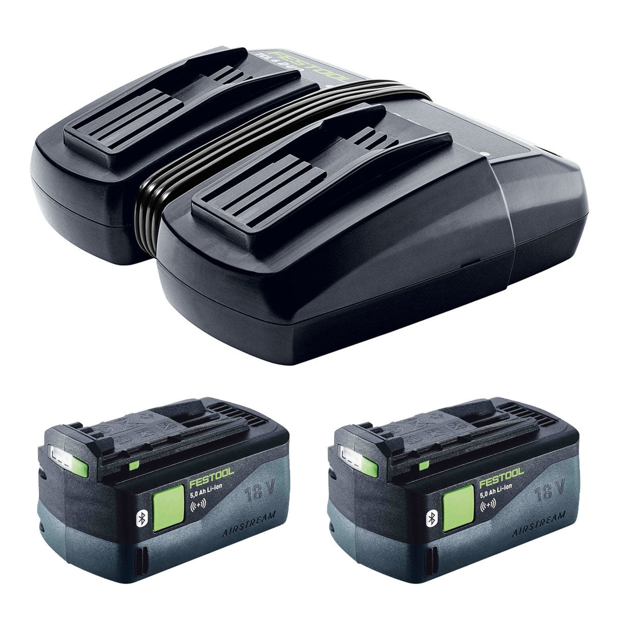 Festool 18V 2 x 5.0Ah AIRSTREAM Battery 577660 & 10.8-18V TCL 6 DUO 230V GB Rapid Charger 577019 - MonkeyTools