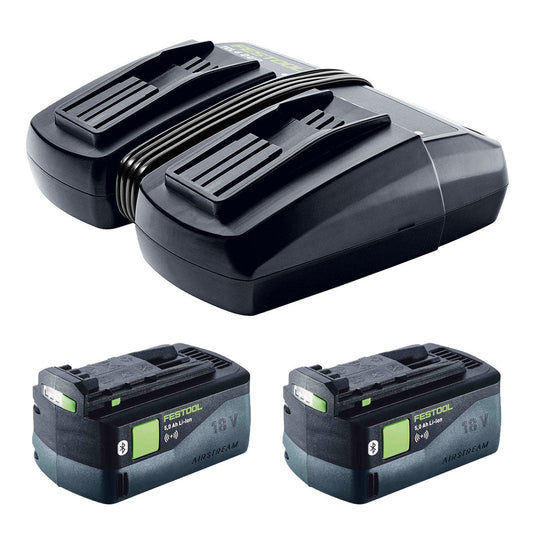 Festool 18V 2 x 5.0Ah AIRSTREAM Battery 577660 & 10.8-18V TCL 6 DUO 230V GB Rapid Charger 577019 - MonkeyTools