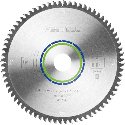 Festool 210mm 72T TF72 Aluminium and Plastic Saw Blade - 493201 - MonkeyTools