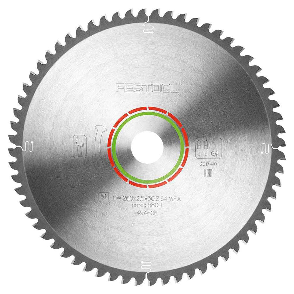 Festool 260mm x 2.5mm x 30mm 64T Laminate / HPL Saw Blade - 494606 - MonkeyTools