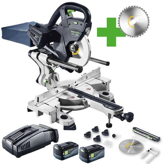 Festool KSC 60 EB-Basic 36V Master Edition Brushless 216mm Sliding Compound Mitre Saw with 2 x 5.0Ah Battery & Rapid Charger - MonkeyTools