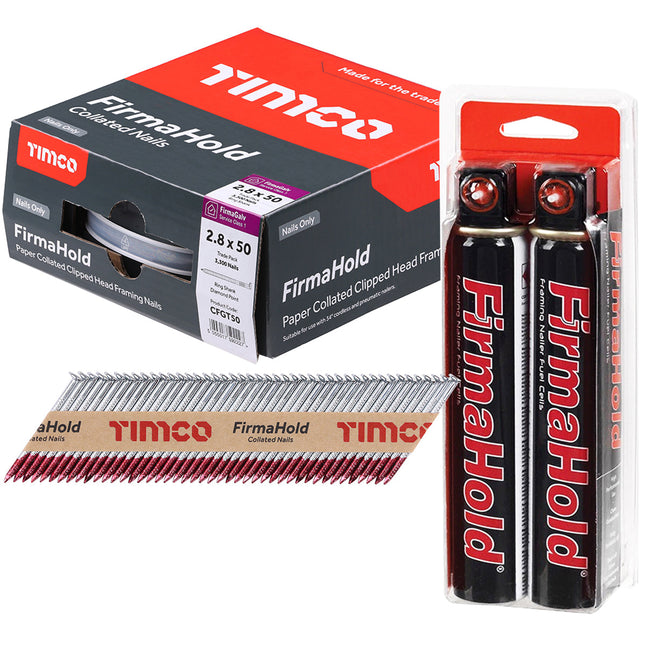 FirmaHold 50mm Galv Ring Shank Collated Clipped Head Nails With 2 Fuel Cells - MonkeyTools
