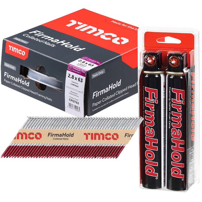 FirmaHold 63mm Galv Ring Shank Collated Clipped Head Nails With 2 Fuel Cells - MonkeyTools