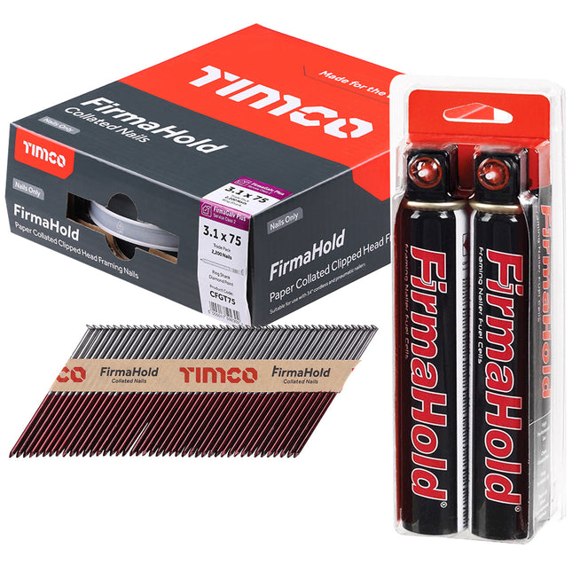 FirmaHold 75mm Galv Ring Shank Collated Clipped Head Nails With 2 Fuel Cells - MonkeyTools