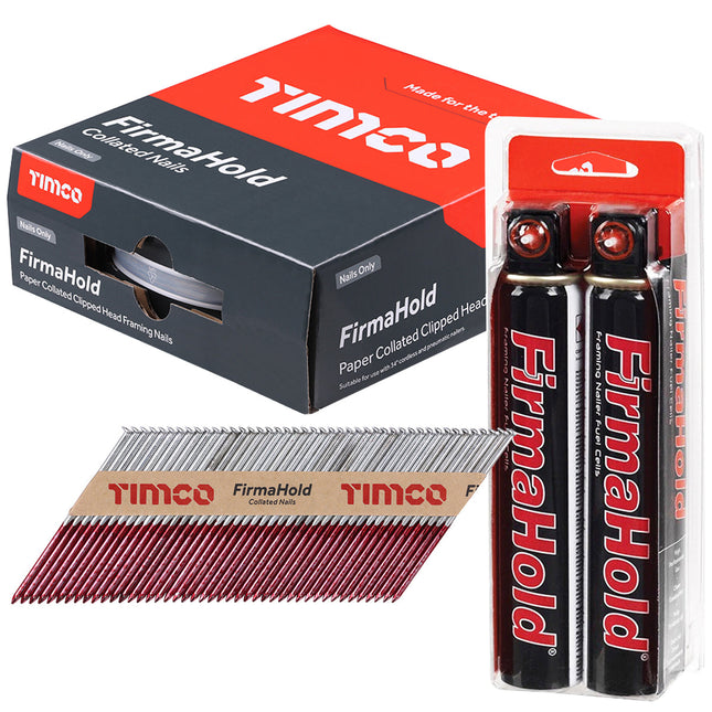FirmaHold 90mm Galv Plain Shank Collated Clipped Head Nails With 2 Fuel Cells - MonkeyTools