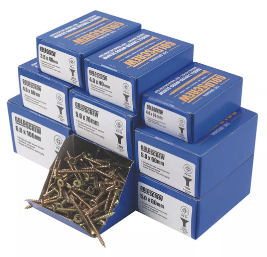 GOLDSCREW PZ DOUBLE-COUNTERSUNK WOODSCREWS TRADE PACK 1400 PCS - MonkeyTools