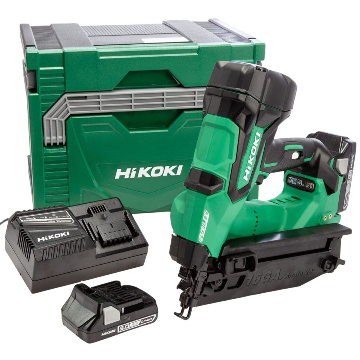 Hikoki NT1865DMJXZ 18V Brushless 16GA Straight Finish Nailer with 2 x 3.0Ah Battery Charger & Case - MonkeyTools